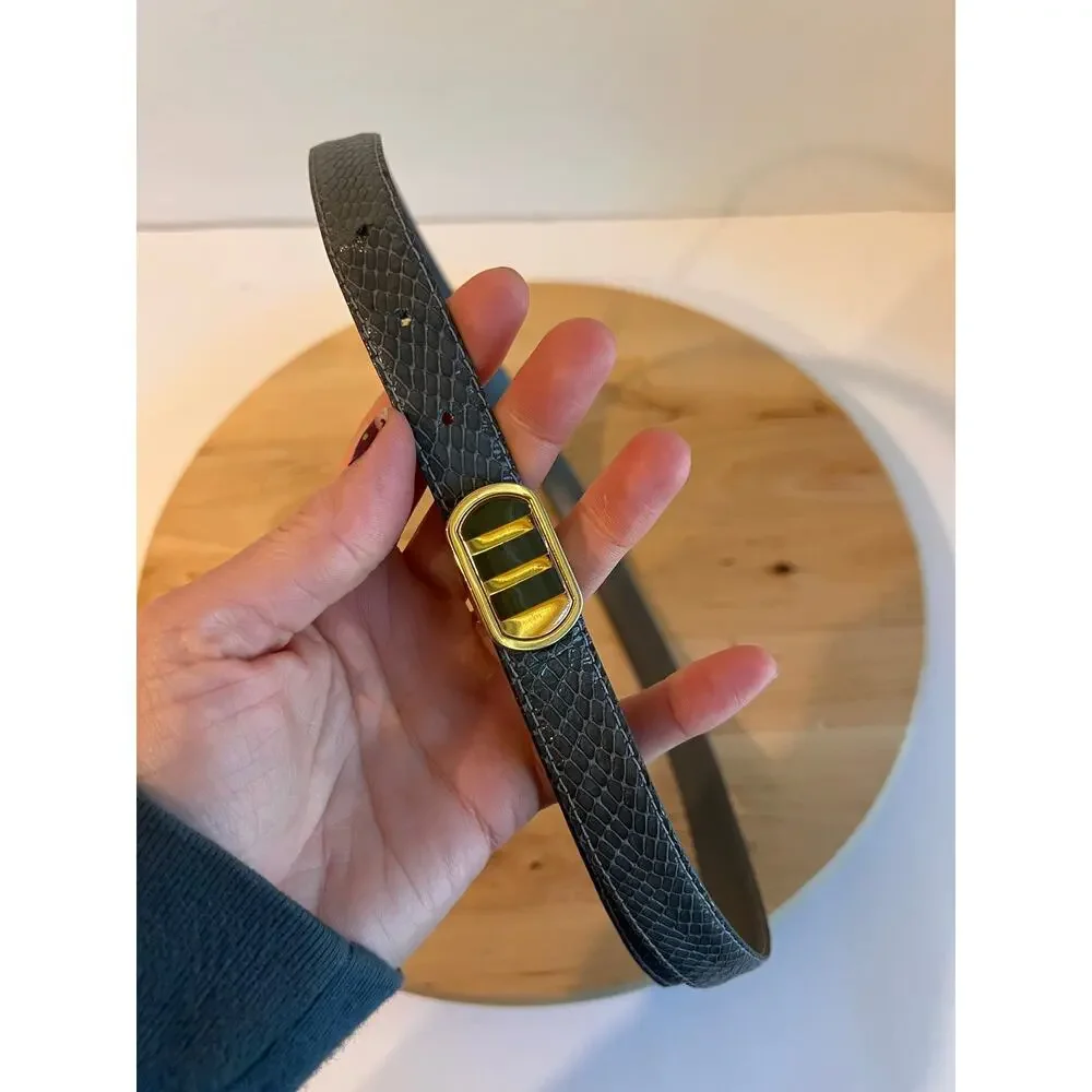 Vintage Gray Leather Gold Hook Buckle Belt Size Small to Medium